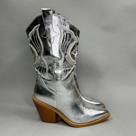 ISNOM Cowgirl Women's Size 8.5 Embroidered‎ Pointed Toe Cowboy Boots - Picture 1 of 11